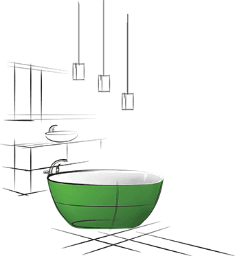 Green and white color bathroom illustration