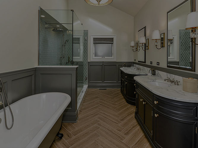 Functional stylish bathroom with glass-enclosed shower in Chicago