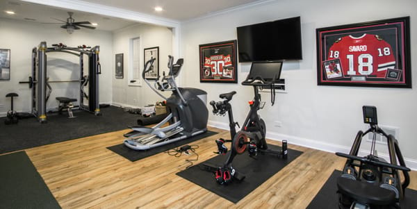 Kenilworth finished basement project with home gym area