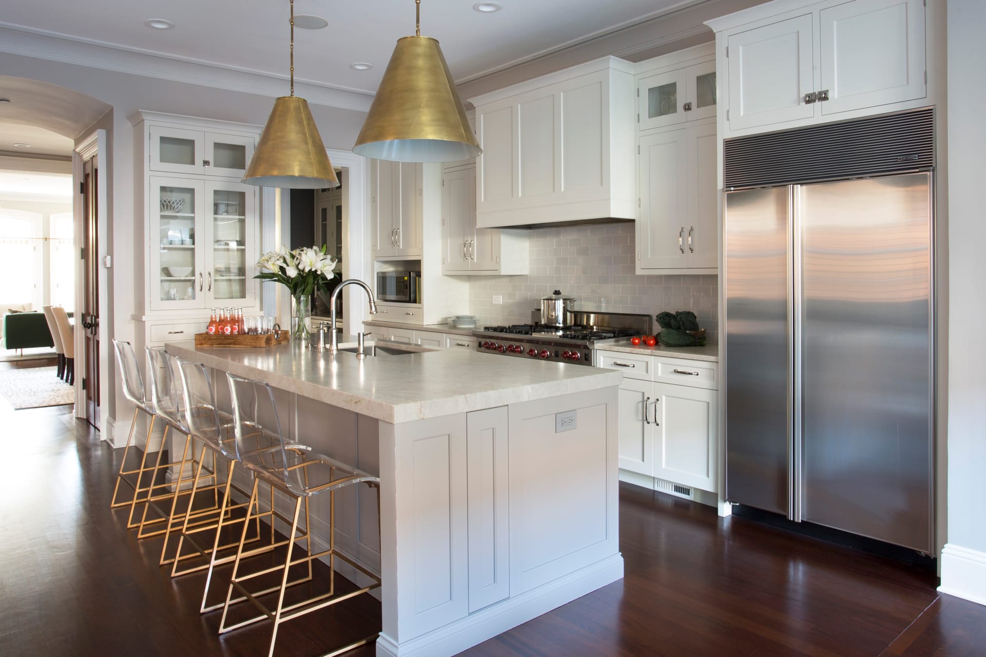 Chicago custom made kitchen remodeling with white island and cabinets