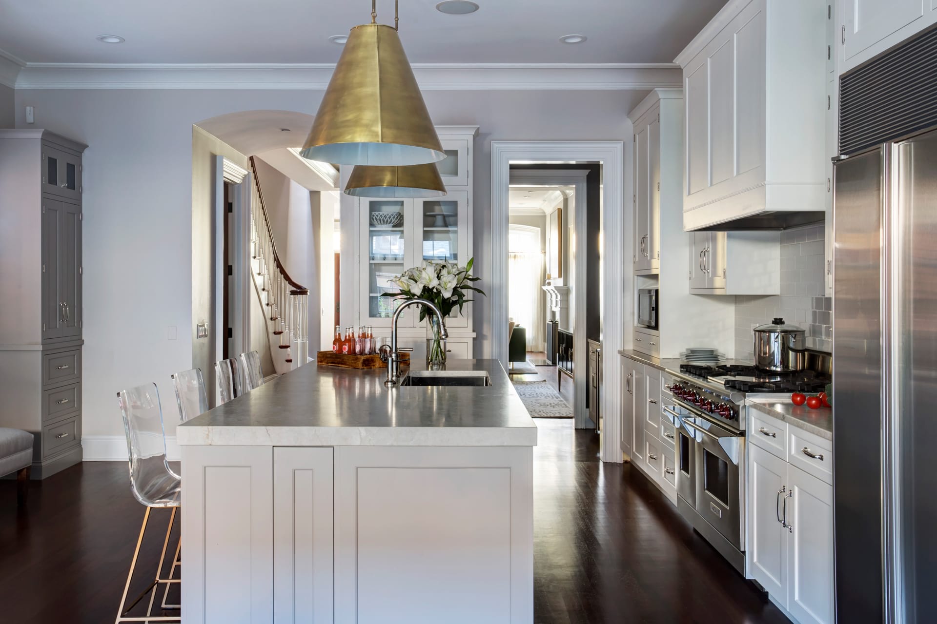 Beautiful kitchen design with white color cabinets and island Chicago