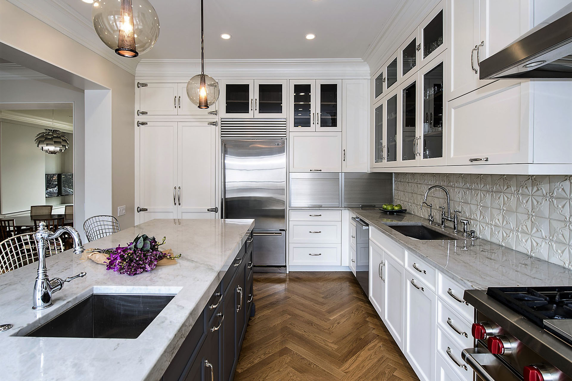 Luxury meets character in timeless kitchen design with white color cabinets in Chicago