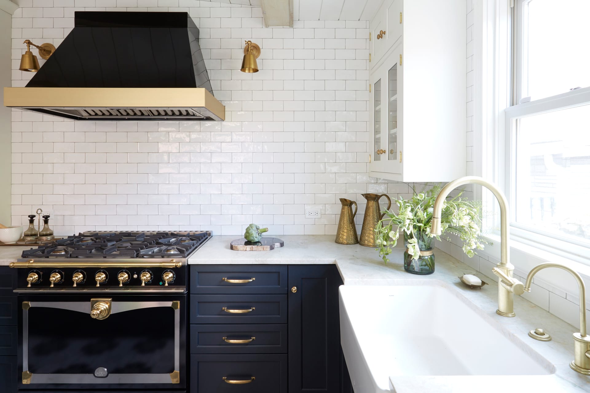 Beautiful kitchen design with white subway tiles on walls