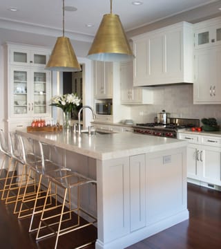 Chicago custom made kitchen remodeling with white island and cabinets