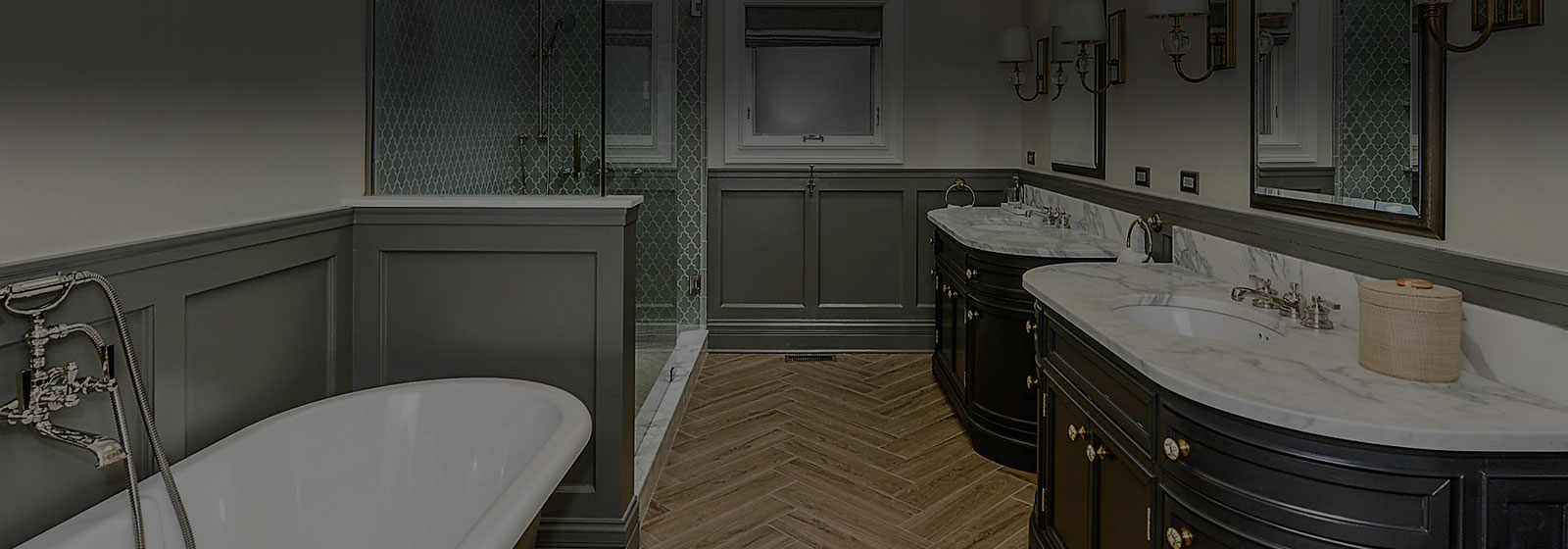 Functional stylish bathroom with glass-enclosed shower in Chicago